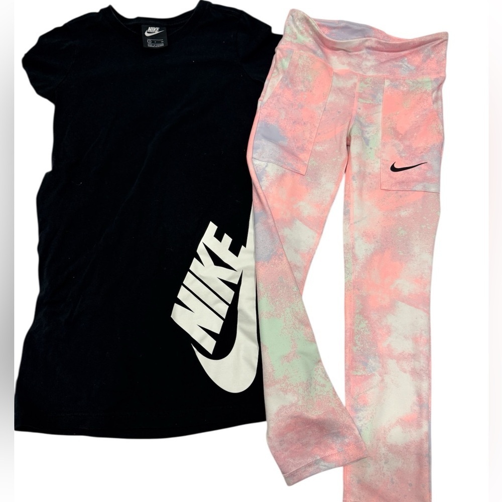 Nike girls sporty black dress with logo, leggings size small